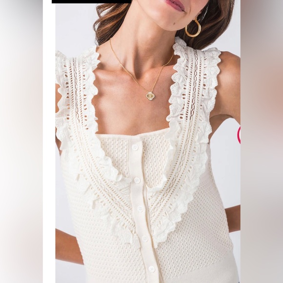 Anthropologie by Pilcro Lace Strap Rib Sweater Tank Top Ivory Size XS NWOT - Picture 3 of 13